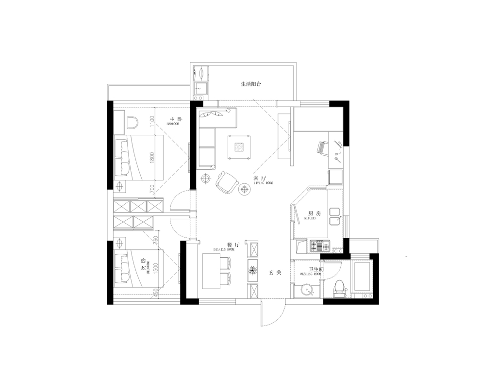 东郡红树湾 90㎡ 美式风格装修-三室两厅-简约美式